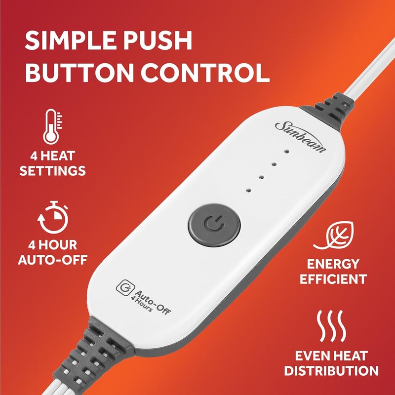 Sunbeam Quilted Royal Posh Velvet Reverse Sherpa Heated Throw Electric Blanket, 50" x 60", 4 Heat Settings, 4-Hour Auto Shut-Off, Warming Cozy Throw for Couch, Sofa or Bed, Machine Washable, Dove Grey - Image 4